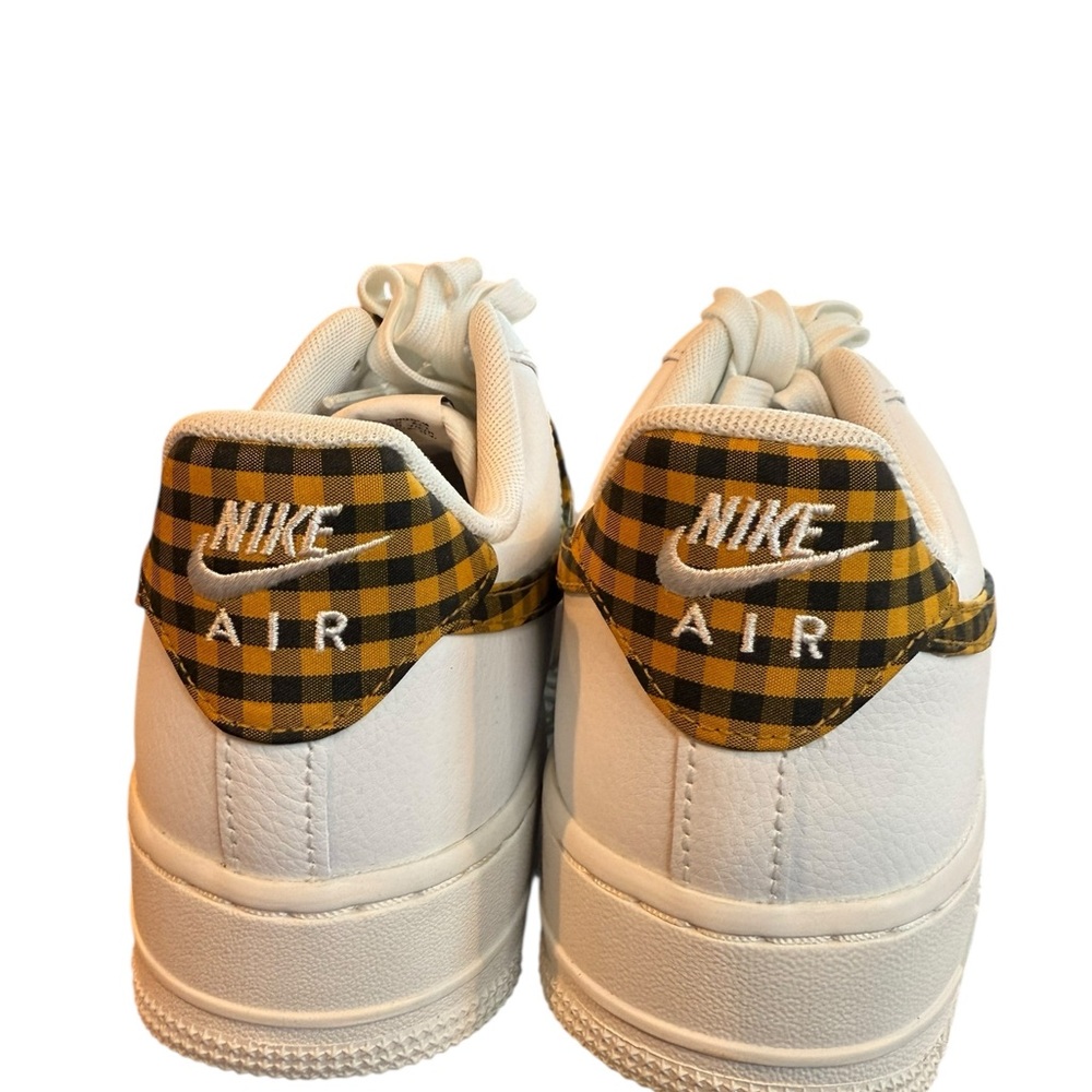Nike Sneakers White Air Force One White Yellow Plaid Athletic Shoes 8.5 NWOT - Picture 2 of 7